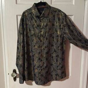 Suslo Couture NWT Men's XL Long Sleeve Button Up Shirt Black/Gold